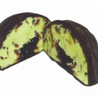 Chocolate Chip Mint Truffle · Mint chocolate ice cream with fudge center enrobed in dark chocolate with dark chocolate dri...