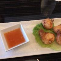 Crab Puffs · 5 pieces. Crab meat, cream cheese, sweet and sour sauce, fried and wrapped in wonton.