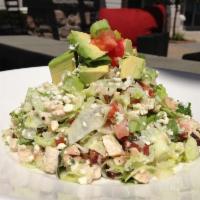 Chicken Chopped Salad · Mixed greens, avocado, green onions, tomatoes, pancetta, gorgonzola, sweet herb vinaigrette....