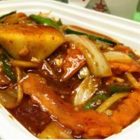 GINGER SAUCE · Saute with garlic, ginger, peppers, zucchini and onions in a spicy sauce. Recommended medium...