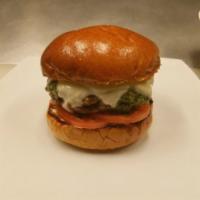 8 oz. Pesto Burger · Angus, pesto sauce, jack, tomato and mayo. All served on brioche bun.
