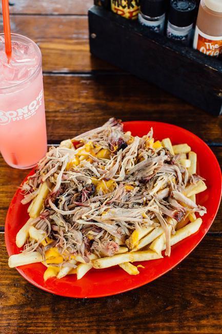 BBQ Cheese Fries · Topped with your choice of beef, pork, turkey, or sausage.