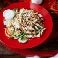 Grilled Chicken Salad · Fresh greens topped with a chargrilled and boneless chicken breast.