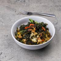 Roasted Veggie Buddha Bowl · Slow roasted broccoli, carrots, cauliflower, brussel sprouts, and crispy kale topped with se...