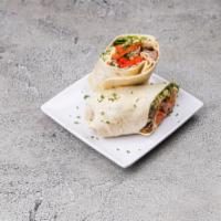 Chimichurri Steak Wrap · Hormone-free grilled skirt steak with chimichurri sauce, Jack cheese, roasted red bell peppe...