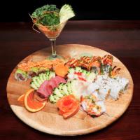 Sushi Deluxe · 9 pieces of nigiri and shrimp tempura roll.