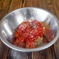 Housemade Meatballs · 14 ingredient House made meatballs baked to perfection. Served in a spiced marinara. Topped ...