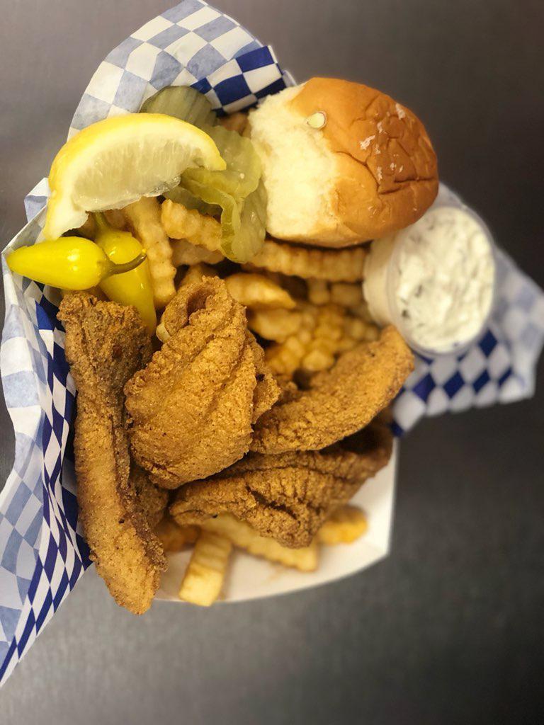 Red Snapper Lunch · Includes 3 Pieces of Fish, 1 Side Order, 2 Hush Puppies, 1 Sweet Hawaiian Dinner Roll, and 1 FREE Drink.