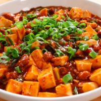 Ma Po Tofu · Diced tofu in spicy brown sauce. Spicy.