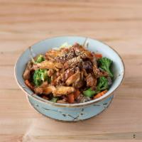 R2. Teriyaki Chicken Bowl · Teriyaki chicken with steamed vegetables on top of rice with teriyaki sauce. Substitute for ...
