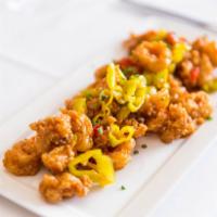 Kung Pao Calamari · Tossed with pepperoncini's, sweet and spicy Asian sauce.