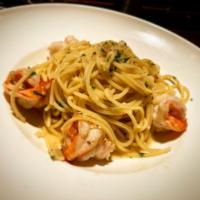 Shrimp Scampi · Spaghetti, white wine garlic butter sauce.