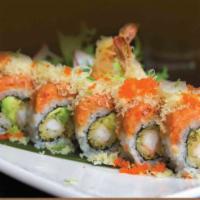 Sexy Girl Roll · Shrimp tempura with avocado, topped with spicy tuna and crunch.