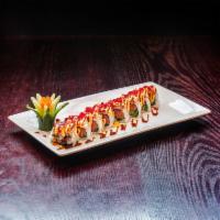 Cherry Blossom Roll · Spicy. Spicy tuna, jalapeno, cilantro, topped with tuna, hot sauce, unagi sauce, and spicy m...