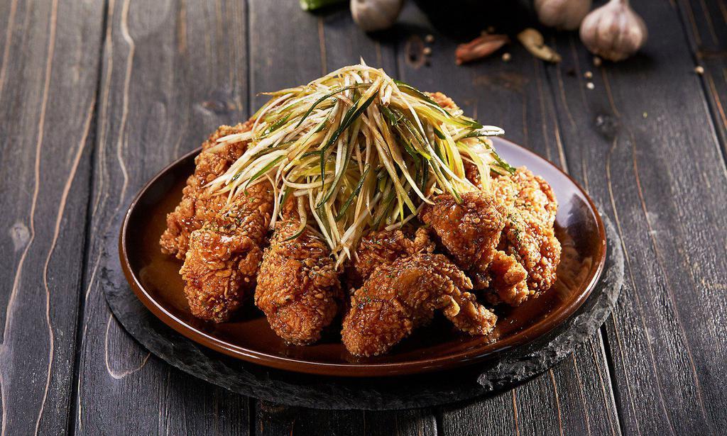 13. Soy Garlic Spring Onion Chicken · Crispy fried chicken and topped with sliced spring onions mixed in our soy garlic dressing.