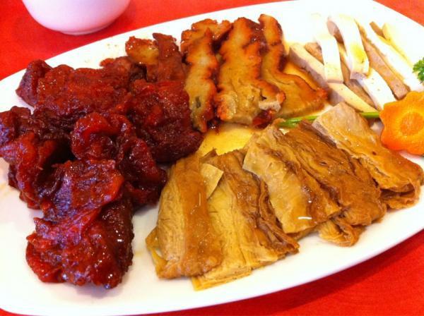 1. Combination Platter  · Soybean sheet, BBQ pork, tofu, and sweet and sour wheat gluten.