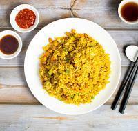 Curry Fried Rice · With soy chicken.