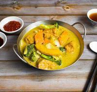 62. Curry Pumpkin Tofu and Mixed Vegetables · Curry pumpkin tofu and mixed vegetables. Contains Nuts