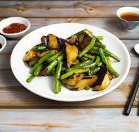 42. Eggplant and String Beans with Black Bean Sauce · Eggplant and string beans and with black bean sauce.