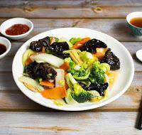 43. Veggie Deluxe · Napa cabbage, mushroom, baby corn, broccoli and fungus. Gluten Free