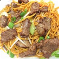 Beef Chow Mein · Chow Mein stir fried with Beef, cabbage, carrots, celery, bean sprouts, brown and green onions