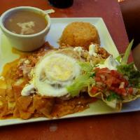 Chilaquiles Mexicanos Lunch · Deep fried corn tortilla casserole with slow cooked shredded chicken and melted cheese. Your...