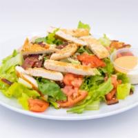 Chicken Bacon Ranch Salad · Grilled chicken, bacon, tomato, romaine lettuce and spicy ranch dressing. (no Waffle)