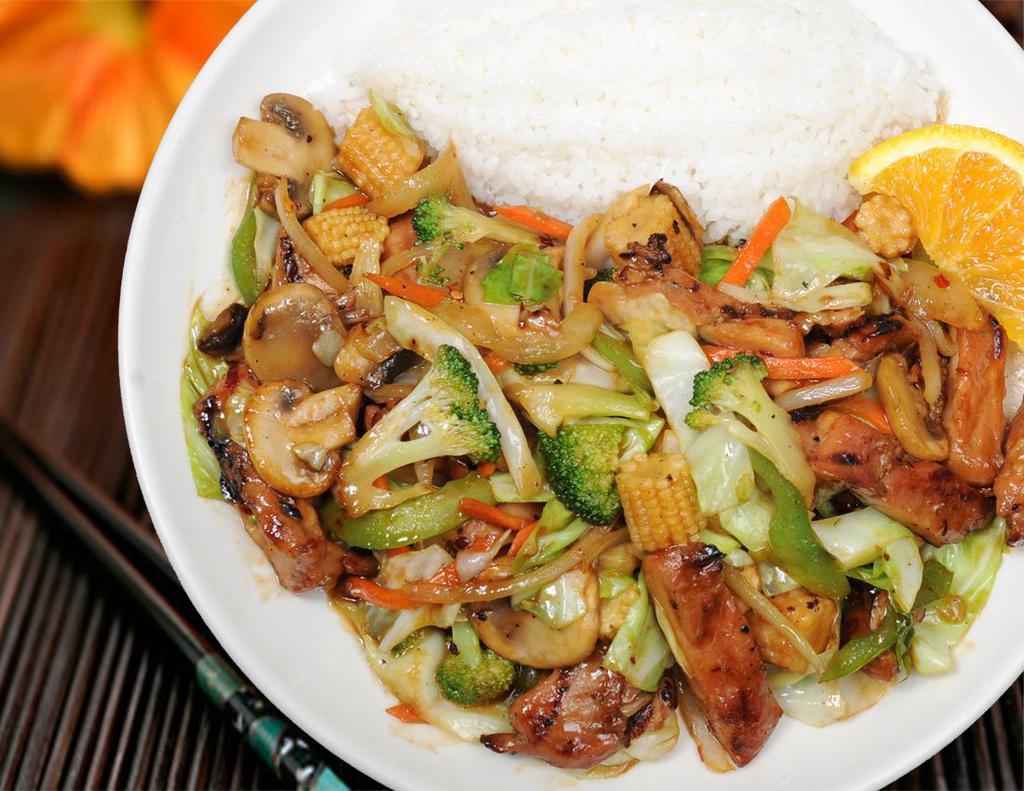 Spicy Vegetables · Fresh mixed vegetables, stir-fried with our special hot teriyaki sauce and a choice of protein.