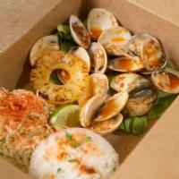 Clam Combo · 1 lb clams. Choice of sauce with steamed rice and a choice of side.