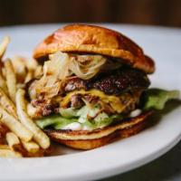 Uncle Orkie Burger · double Slagel Farms beef patties, american cheese, caramelized onion, louie sauce, house b+b...