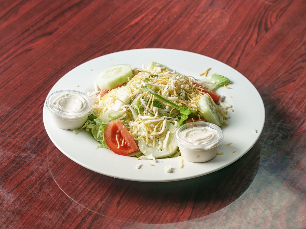 House Salad · Lettuce, tomato, cucumber, red onion, green pepper, and cheese.
