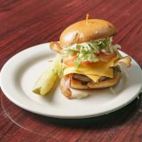 All American Burger · Bacon, American cheese, lettuce, tomato, and mayo.