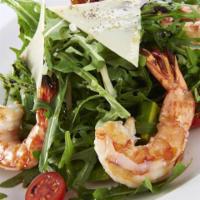 Arugula Salad with Shrimp · Baby arugula, shrimps, cherry tomatoes, and Parmesan cheese, glaze vinegar with  white truff...