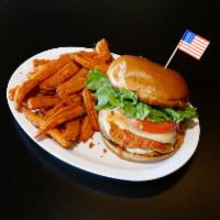 Buffalo Chicken Sandwich · Breaded chicken breast tossed in Frank’s Red-Hot sauce, Swiss cheese, ranch, lettuce, and to...