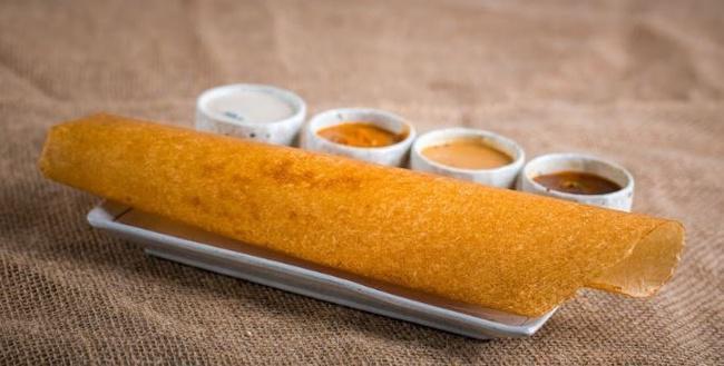 Plain Dosa · Rice and lentil crepe served with chutneys and sambar