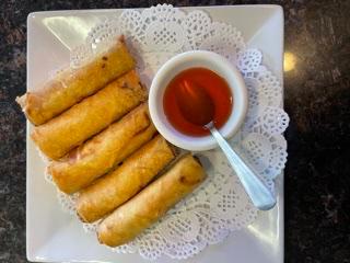 Fried Egg Rolls · Vegetables with silver noodles wrapped with egg roll skin and served with a plum sauce.