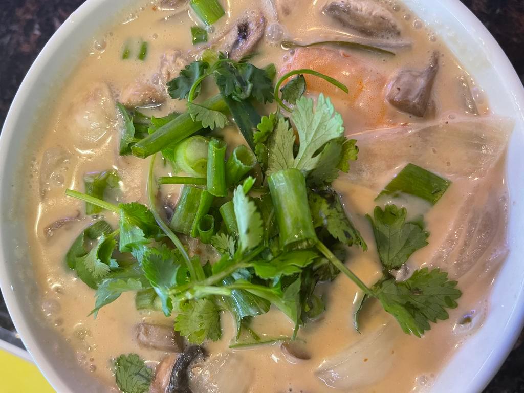 Coconut Soup · Tom kha. Galangal, lemongrass, green onions, lime juice and mushrooms.