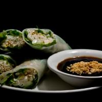 2 Fresh Rolls · Rice wrapper stuffed with rice noodles, mint leaves, bean sprouts, green onions, cucumber, c...