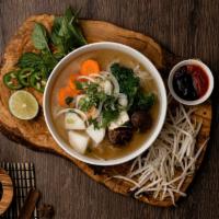 Pho Noodles Soup - Vegan · 100% Vegan 
Vietnamese noodle soup. Rice noodles served with a strong and aromatic veggie br...