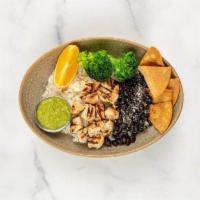 Kids Mexican Bowl · choice of protein and rice, black beans, cojita cheese, tortilla chips, broccoli, fruit