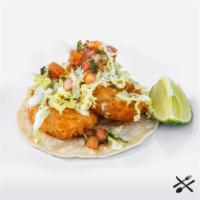 Crispy Shrimp Taco · Tempera shrimp, cabbage, pico de gallo, lime tartar sauce, corn tortilla
