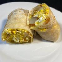 Junior Breakfast Burrito · Eggs, cheese & potatoes in a medium size flour tortilla.
