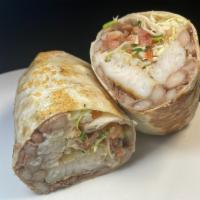 Regular Fish Burrito · Grilled fish, cabbage, whole pinto beans and salsa fresca.
