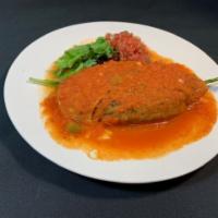 1 Chile Relleno · California fresh chilie pod filled with Mexican cheese, fried to perfection with Salsa ranch...