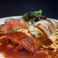 1 Enchilada · A corn tortilla filled with chicken (or potato) and  your choice of enchilada sauce: green t...