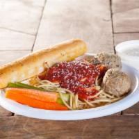 Kid's Spaghetti · Served with our homemade marinara, Alfredo or butter sauce, and garlic stix. Add meatball fo...
