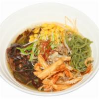 Vegetarian Ramen · Green noodle with homemade vegetable soup with large amount of vegetables. Mushroom, fungus,...