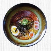 R6. Tantanmen Ramen (HOT) · Peanut butter pork broth, thin noodles topped with chili bean paste and spicy sesame paste g...