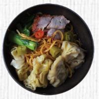 R7. Wonton Ramen · Pork broth, thin noodles topped with pork & shrimp steam wonton, ground pork, soft boiled eg...