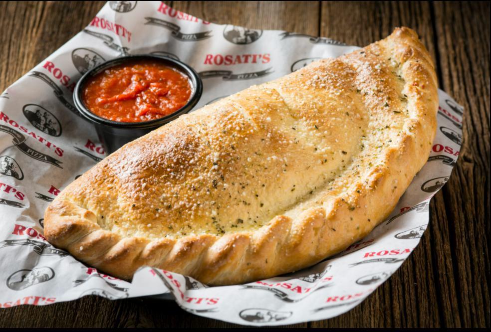 Cheese Calzone · Crispy baked Italian turnover with Rosati's pizza sauce and mozzarella cheese. Serves with a side of marinara sauce. Add toppings for an additional charge.